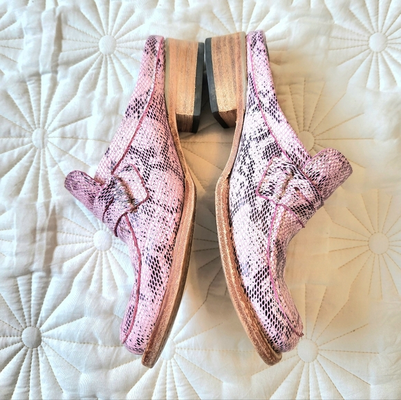 Freebird By Steven Monalisa Pink Snakeskin Leather Loafers Mules Slides Shoes 7 - Picture 4 of 7